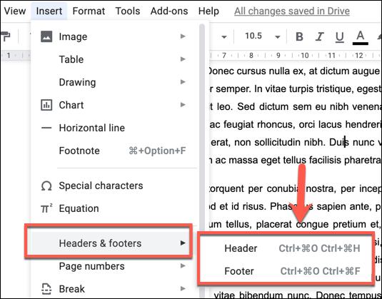 Chèn headers và footers trong Google docs